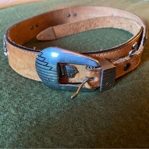 Vintage Western Brown Leather Belt w/ Silver Accents | Sz 30/75 (36.5”)